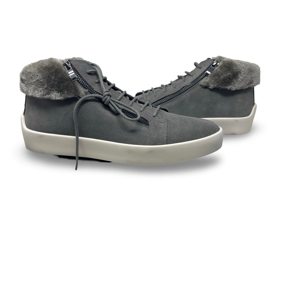 New RUSSELL PARK Oliver Faux Fur-Trim Suede Sneakers in Grey size 11